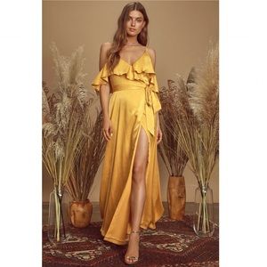 Lulu’s Moriah Mustard Yellow Wrap Maxi Dress